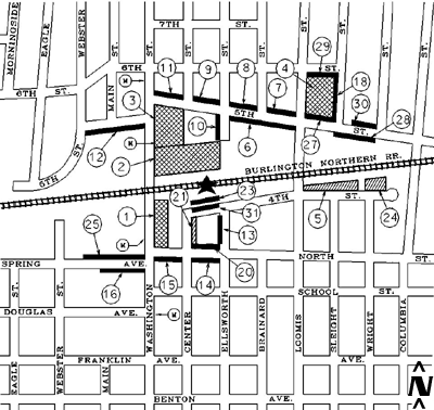 A map of the area around the Naperville Metra train station